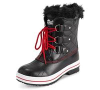 POLAR Womens Mid Padded Thermal Durable Rubber Sole Waterproof Winter Snow Faux Fur Boots - Black/Red - UK5/EU38 - YC0637