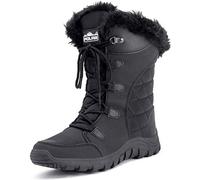 Polar Women’s Quilted Boot Waterproof Winter Snow Boots - Faux Fur Cuff & Lined Mid-Calf Wellies - Warm Insulated Non-Slip Outdoor Walking Footwear - Black - UK9/EU42