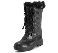 Polar Womens Quilted Tall Snow Waterproof Winter Faux Fur Durable Rubber Sole Outdoor Rain Boots - Black Leather Mono - UK3/EU36 - YC0629
