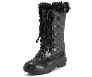 Polar Womens Quilted Tall Snow Waterproof Winter Faux Fur Durable Rubber Sole Outdoor Rain Boots - Black Leather Mono - UK8/EU41 - YC0629