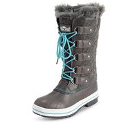 Polar Womens Quilted Tall Snow Waterproof Winter Faux Fur Durable Rubber Sole Outdoor Rain Boots - Grey Textile/Blue - UK7/EU40 - YC0632