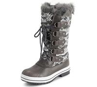Polar Womens Quilted Tall Snow Waterproof Winter Faux Fur Durable Rubber Sole Outdoor Rain Boots - Grey cardy - UK8/EU41 - YC0627