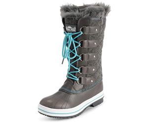 Polar Womens Quilted Tall Snow Waterproof Winter Faux Fur Durable Rubber Sole Outdoor Rain Boots - Grey Textile/Blue - UK7/EU40 - YC0632