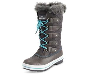 Polar Womens Quilted Tall Snow Waterproof Winter Faux Fur Durable Rubber Sole Outdoor Rain Boots - Grey/Blue - UK8/EU41 - YC0631