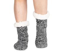 Polar Womens Slipper Socks - Soft Fleece Lined Socks With Sole Grips - Gift Packaging - Snuggly Present For Her - Insulated Warm Fluffy Socks Sherpa Lining - Thick Thermal Socks -Black/Grey UK 5/6