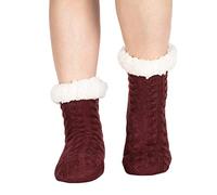 Polar Womens Slipper Socks - Soft Fleece Lined Socks With Sole Grips - Gift Packaging - Snuggly Present For Her - Insulated Warm Fluffy Socks Sherpa Lining - Thick Thermal Socks - Burgundy UK 3/4