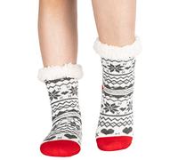 Polar Womens Slipper Socks - Soft Fleece Lined Socks With Sole Grips - Gift Packaging - Snuggly Present For Her - Insulated Warm Fluffy Socks Sherpa Lining - Thermal Socks - Hearts Red UK 5/6