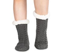 Polar Womens Slipper Socks - Soft Fleece Lined Socks With Sole Grips - Gift Packaging - Snuggly Present For Her - Insulated Warm Fluffy Socks Sherpa Lining - Thick Thermal Socks - Dark Grey UK 3/4
