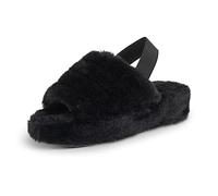 Polar Womens Slippers - Open Toe Slip On Slippers Women with Elastic Strap - Anti-Skid Fluffy Slippers for Indoor - Warm House Slipper Sandals - Memory Foam Fluffy Slider Black AEA0701/UK5