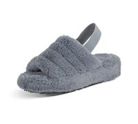 Polar Womens Slippers - Open Toe Slip On Slippers Women with Elastic Strap - Anti-Skid Fluffy Slippers for Indoor - Warm House Slipper Sandals - Memory Foam Fluffy Slider Grey AEA0700/UK4