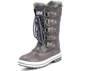 Polar Womens Snow Boot Nylon Tall Winter Snow Waterproof Warm Rain Boot - Grey/Grey - 4 - ZZCD0029