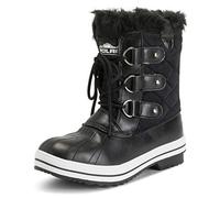 POLAR Womens Snow Boot Quilted Short Winter Snow Rain Warm Waterproof Boots, Black Suede, 12