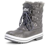 Polar Womens Snow Boot Quilted Short Winter Snow Rain Warm Waterproof Boots GRL38 YC0024, Grey Leather, 5 UK