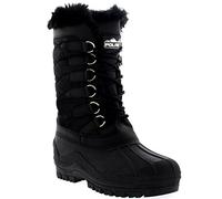 Polar Womens Snow Boots - Waterproof Nylon Knee High Winter Boots - Fur Lined Outdoor Footwear - Warm Lace Up Wellies - Cold Weather Shoes - Black - UK7/EU40