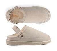Polar Women's Suede Comfort Faux Fur Slippers - Breathable Slip-On with Adjustable Strap & Lightweight Durable Sole - Casual Everyday Footwear for Home, Travel & Walking - Beige 8