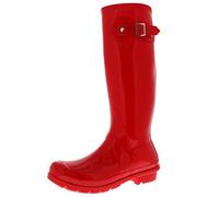 Polar Women's Waterproof Wellington Boots - Rubber Outdoor Walking Wellies with Side Buckle - Comfortable Slip-On Rain Boots for Gardening, Dog Walking, Festivals & Everyday Use - Red Gloss - UK5/EU38