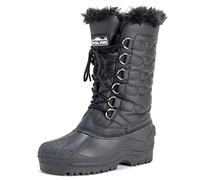 Polar Womens Waterproof Winter Snow Boots - Insulated Nylon Knee High Boots - Faux Fur Lined - Warm Outdoor Lace Up Footwear - Non Slip Sole for Cold Weather - Black - UK6/EU39