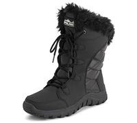 Polar Women's Winter Snow Boots - Waterproof Quilted Fur Lined Mid Calf Boots with Grip Sole, Warm Insulated Outdoor Walking Boots - Black Leather - UK8/EU41