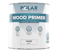 Polar Wood Primer White, 1 Litre - Strong Adhesion, UV Resistant, Prevents Cracking, Water-Based - Interior & Exterior Surfaces - Fast Drying - Dry in 1-2 Hours