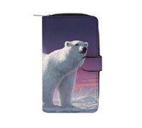 PolarBear in Northern Lights Leather Wallets Zipper 12 Card Slots Pouch