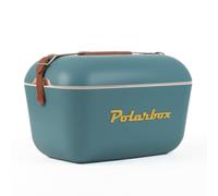 Polarbox Classic Cool Bag with Leather Strap, Rigid Insulated Cooler Bag for Beach, Picnic, Party, Convertible Lid, Polypropylene, Blue and Navy, 12L, 40cm x 26cm