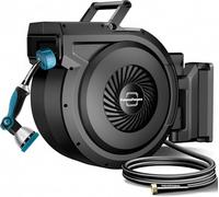 PolarcoForgeco Retractable Garden Hose Reel - 5/8 inch x 80 ft Wall Mounted Hose Reel with 10 Pattern Nozzle & Any Length Lock, Heavy Duty Water Hose Supports Automatic Rewind & 180° Swivel, Black