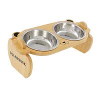 Polarduck Upgraded Elevated Cat Bowls with Food Mat: Raised Pet Food and Water Dishes for Cats with 15°Tilted Red Panda Bamboo Stand, 2 Stainless Steel Bowls and 1 Non-Slip Feeding Mat