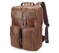 Polare 17.3 Inch Full Grain Leather Backpack for Men and Women Multi Pockets Business Travel Laptop Rucksack, Light Brown, L, Travel Backpacks