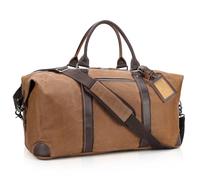 Polare 22” Waxed Canvas Cowhide Leather Travel Duffel Bag Waterproof Overnight Carry on Luggage Duffle 40L Sports Gym Weekender Bag