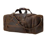 Polare 23" Full Grain Cowhide Leather Gym Duffle Weekender Overnight Travel Duffel Bag for Men, Brown(XX-Large 30"), XXL, Retro