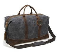 Polare 23” Waterproof Travel Duffel Bag Waxed Canvas Cowhide Leather Trim Luggage Weekender Overnight Carry on Bag, Grey-23", L, Retro