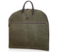 Polare 43” Waxed Canvas Full Grain Leather Trim Carry On Garment Bag for Travel, Waterproof Dust-Proof Foldable Hanging Suitcase Weekender Garment Cover with YKK Zipper (Army Green)