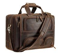 Polare Full Grain Cowhide Leather 17'' Laptop Large Briefcase for Men Business Messenger Bag Work Bag, Dark Brown, L, Briefcase