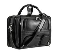 Polare Full Grain Cowhide Leather 17'' Laptop Large Briefcase for Men Business Messenger Bag Work Bag, Black, L, Briefcase