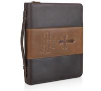 Polare Full Grain Leather Bible Case Book Protective Holder Bible Cover Church Bag Christian Religious Carrying Organizer Portfolio for Men (Dark Brown & Brown, Large)