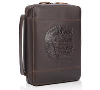 Polare Full Grain Leather Bible Cover Church Bag 10.5x7.75x2.25 inch Carrying Book Case Bible Protective with Handle and YKK Zipper Christian, Religious Gifts for Men Women