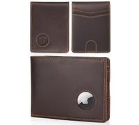 Polare Full Grain Leather Bifold RFID Blocking Wallet with Air Tag Slot, Men's Slim Minimalist Cash Credit Card Front Pocket Wallet with Gift Box, Dark Brown, Slim