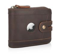 Polare Full Grain Leather Bifold Wallet for Men RFID Blocking Card Case with Air Tag Slot and YKK Zip Coin Pocket, Dark Brown, Bifold