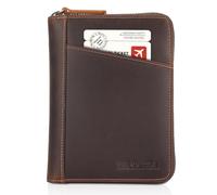 Polare Full Grain Leather Dual Passport Wallet and RFID Blocking Bifold Passport Cover Travel Document Organizer Holder 2 Passports, Dark Brown, Retro
