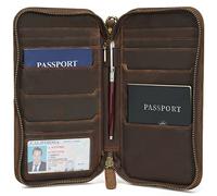 Polare Full Grain Leather Family Passport Holder Travel Wallet and Documents Organizer RFID Blocking Case Fits 6 Passports, Dark Brown, Retro