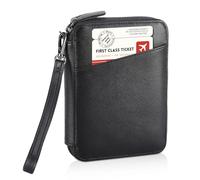 Polare Full Grain Leather Family Passport Wallet for 4 Passports, RFID Blocking Bifold Passport Cover Travel Document Organizer Holder, Black, Leather Travel Passport Wallet