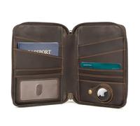 Polare Full Grain Leather Family Passport Wallet for 4 Passports, RFID Blocking Bifold Passport Cover Travel Document Organizer Holder, Dark Brown with AirTag Slot, Leather Travel Passport Wallet