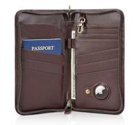 Polare Full Grain Leather Family Travel Passport Wallet and Documents Organizer RFID Blocking Case Holder Fits 6 Passports for Men and Women, Coffee with AirTag Slot, Classic