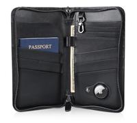 Polare Full Grain Leather Family Travel Passport Wallet and Documents Organizer RFID Blocking Case Holder Fits 6 Passports for Men and Women (Black with AirTag Slot)
