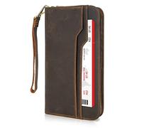 Polare Full Grain Leather Family Travel Passport Wallet and Documents Organizer RFID Blocking Case Holder Fits 6 Passports, Dark Brown, Retro