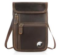 Polare Full Grain Leather Neck Wallet RFID Blocking Passport Holder Organizer Case Travel Pouch with AirTag Slot for Men