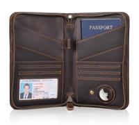 Polare Full Grain Leather Passport Holder Cover Case for Men and Women RFID Blocking Family Travel Wallet Holds 6 Passports, Dark Brown with AirTag Slot, L, Full Grain Leather Passport Holder Cover