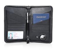 Polare Full Grain Leather Passport Holder Cover Case for Men and Women RFID Blocking Family Travel Wallet Holds 6 Passports, Black with AirTag Slot, L