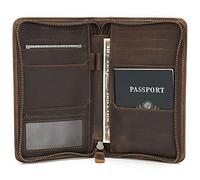 Polare Full Grain Leather Passport Holder Cover Case for Men RFID Blocking Travel Wallet Holds 4 Passports, Dark Brown, L, Retro
