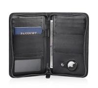 Polare Full Grain Leather Passport Holder Cover Case for Men RFID Blocking Travel Wallet Holds 4 Passports, Black with AirTag Slot, Retro